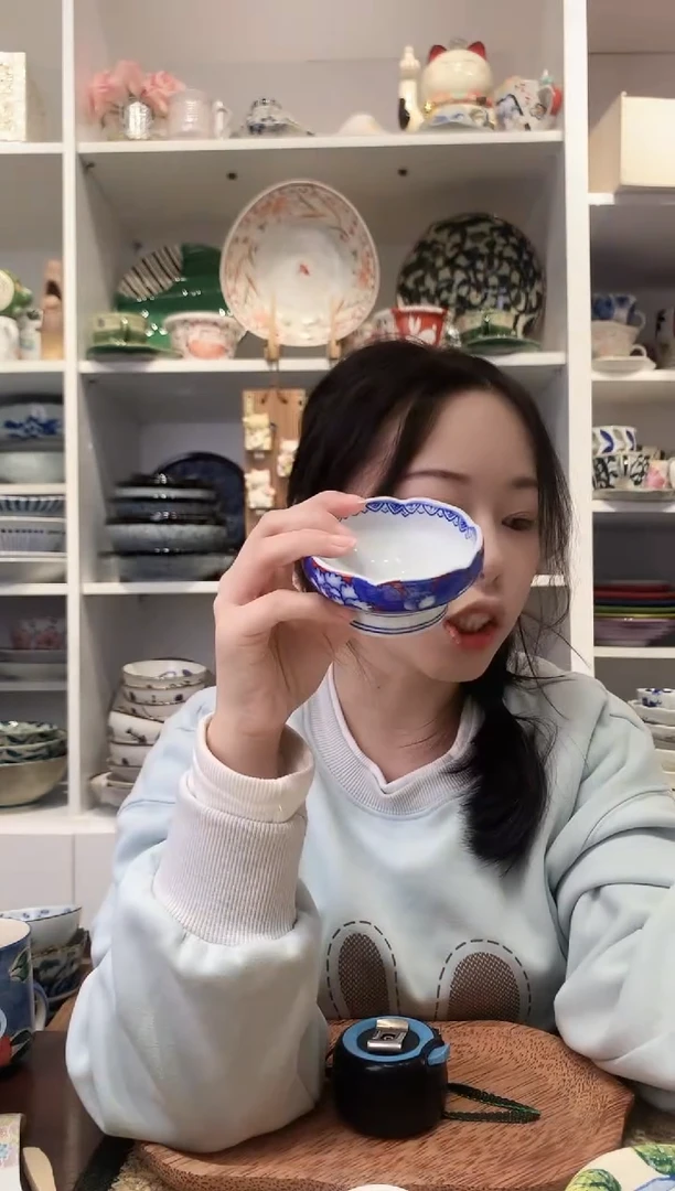 陶瓷【微瑕】蓝色高脚小碟