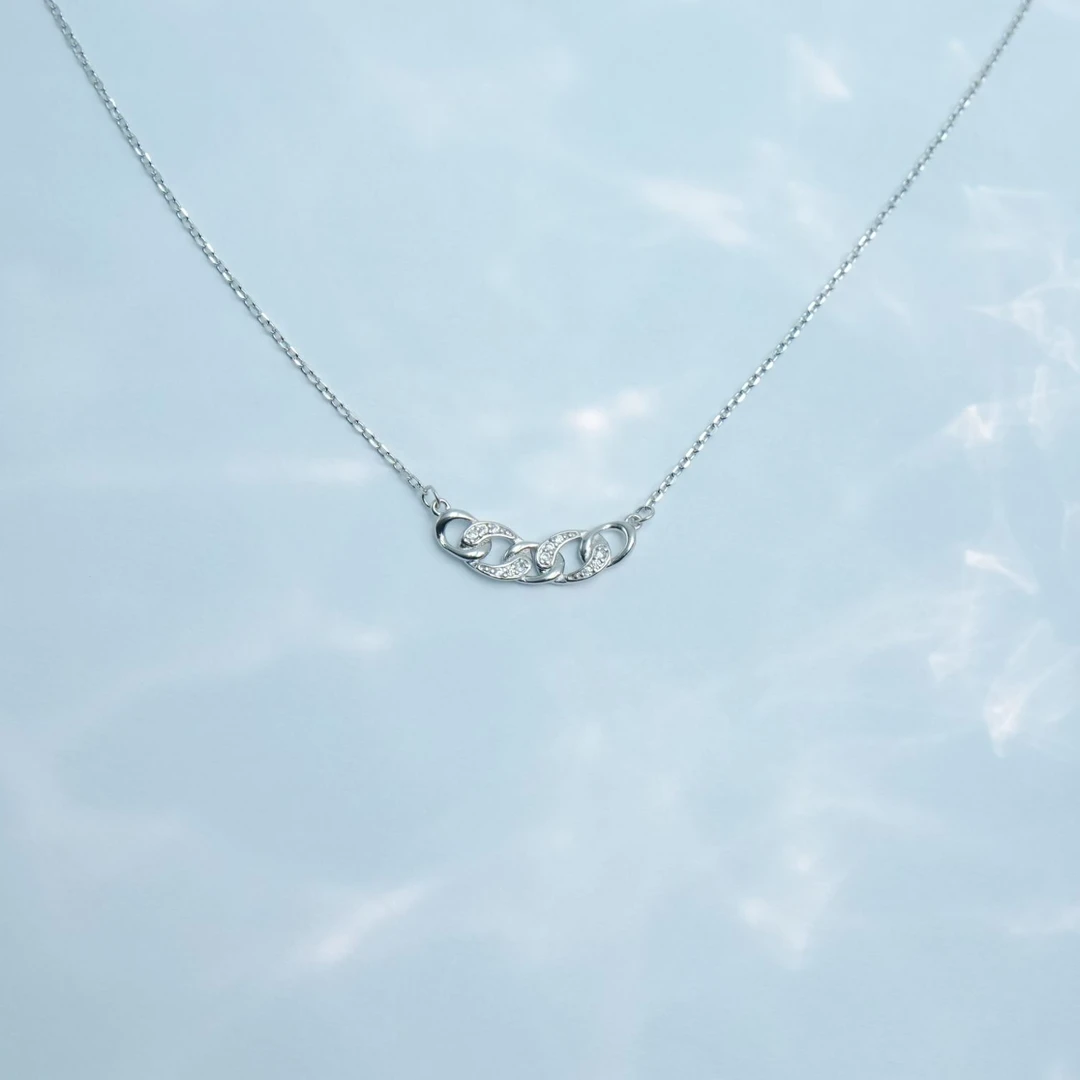 黄铜项链 日韩女银色时尚气质百搭小众轻奢满钻