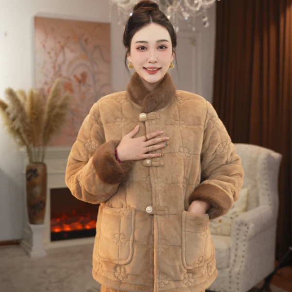 【暖冬栗子】2025冬季新款睡衣女家居服套装夹棉加厚可外穿绒时尚