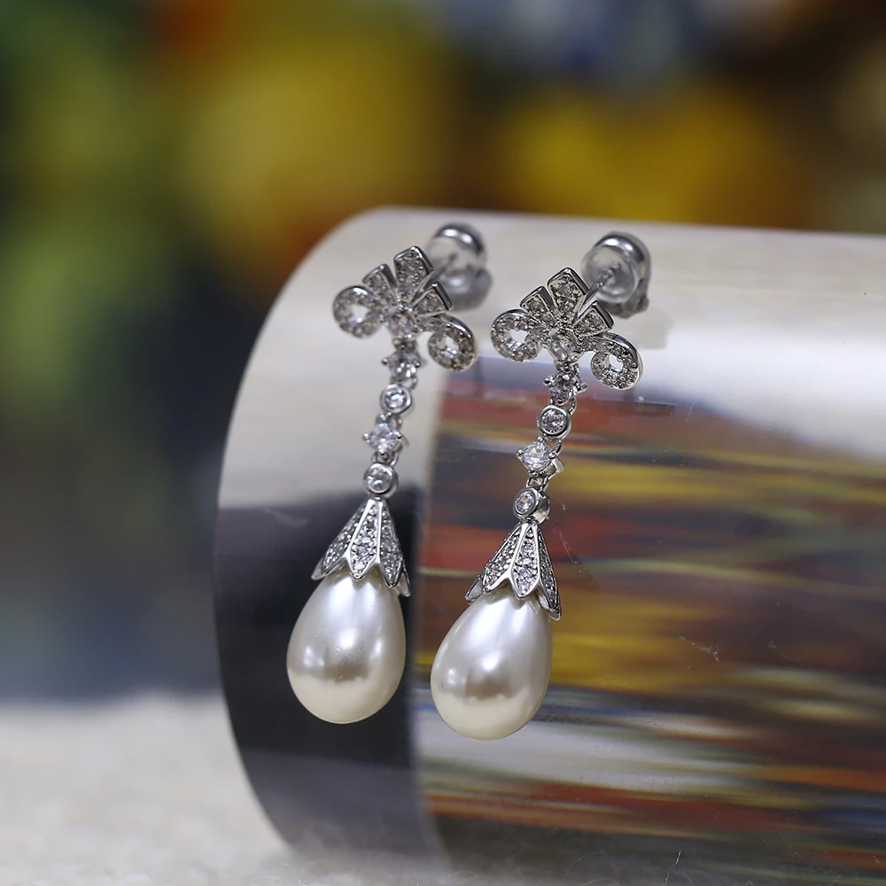 铜合金合成锆石耳饰 时尚设计气质银色 鸢尾花 精致 耳环-8316