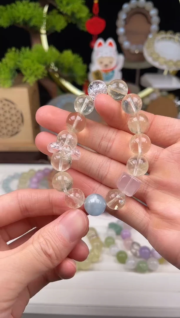 未镶嵌手串水晶黄水晶海蓝宝设计款12+