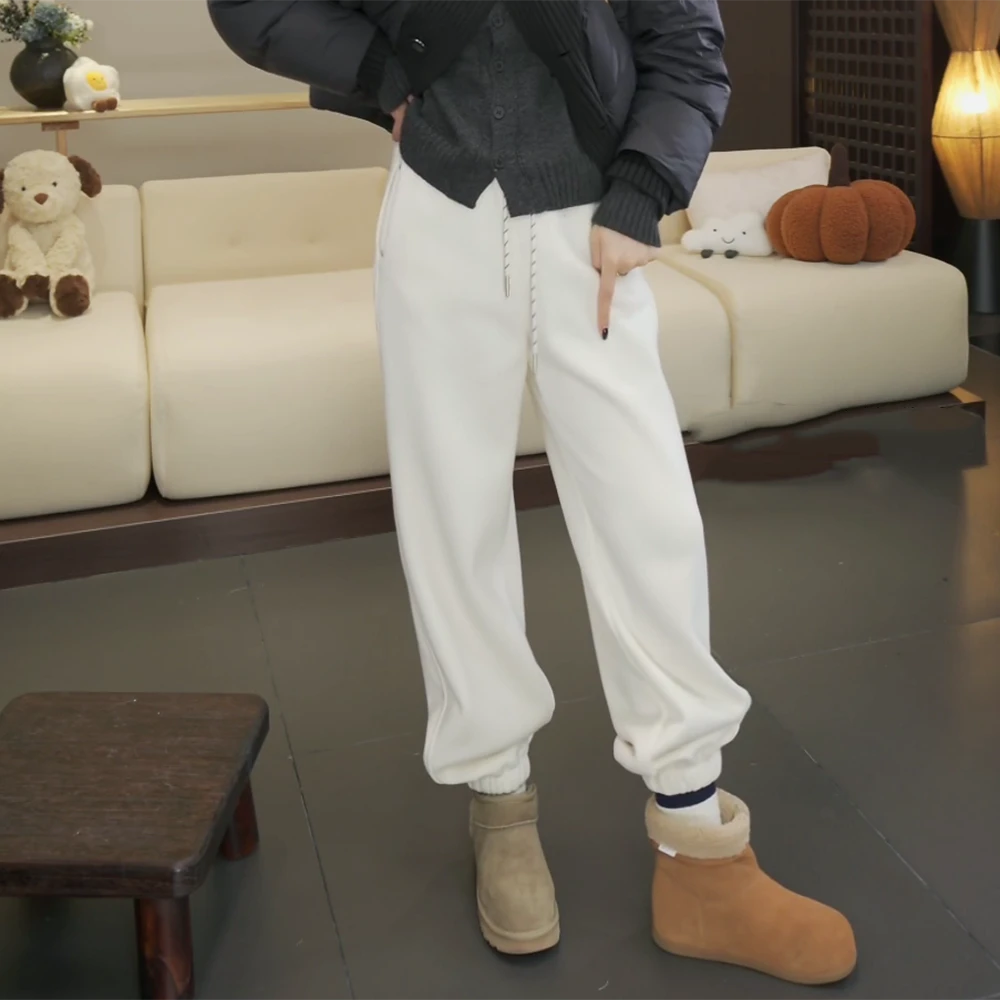 【加厚奥粒绒束脚卫裤】定制款韩系风秋冬新款松紧腰束脚卫裤C6490