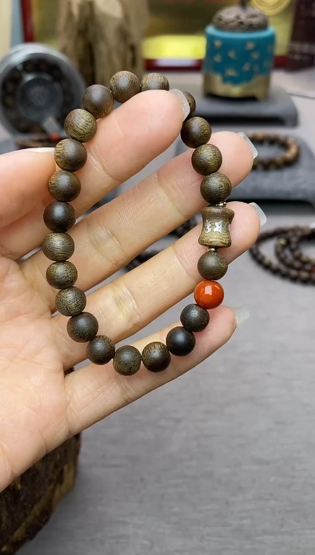 【闪购商品】沉香手串芽庄白棋08＋富森竹节六字镶嵌沉水