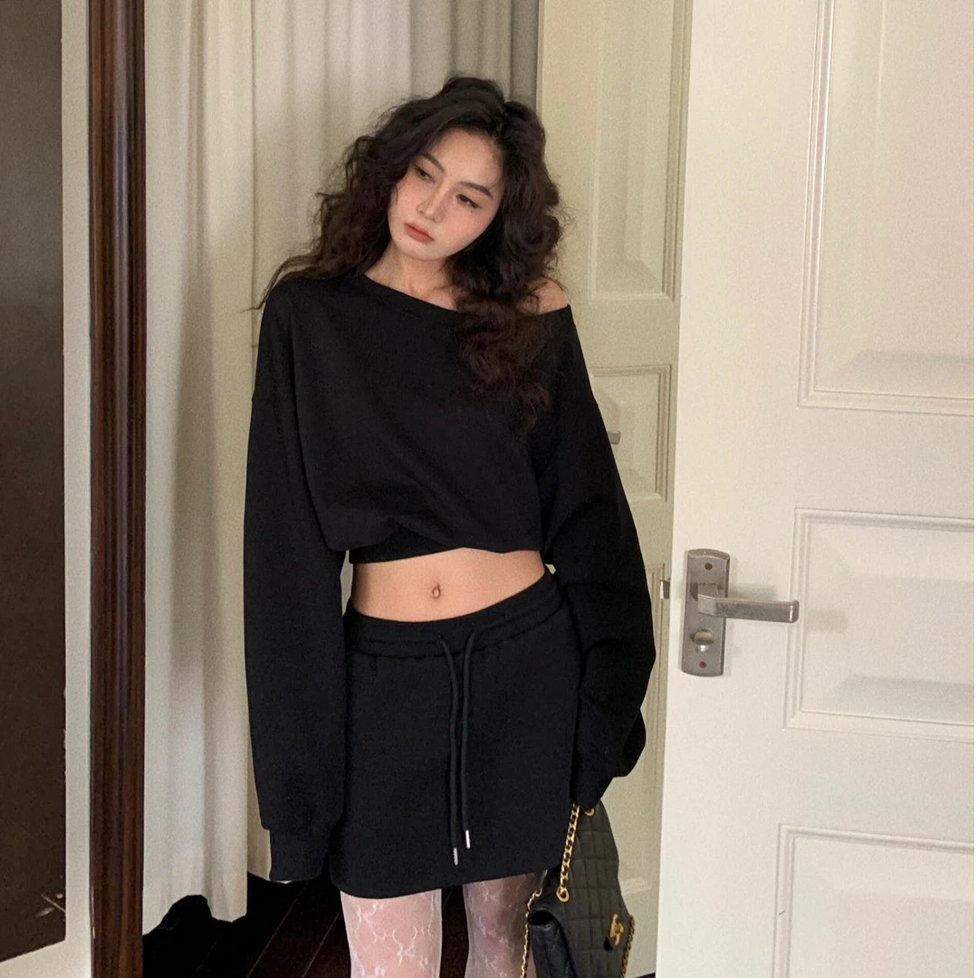 慵懒风卫衣ins休闲风森系宽松INS风时尚套装气质显瘦洋气休闲半裙