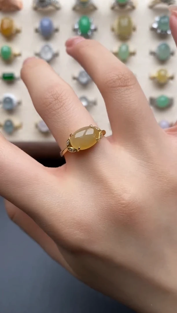 银S925镶嵌戒指翡翠一物一证一礼盒