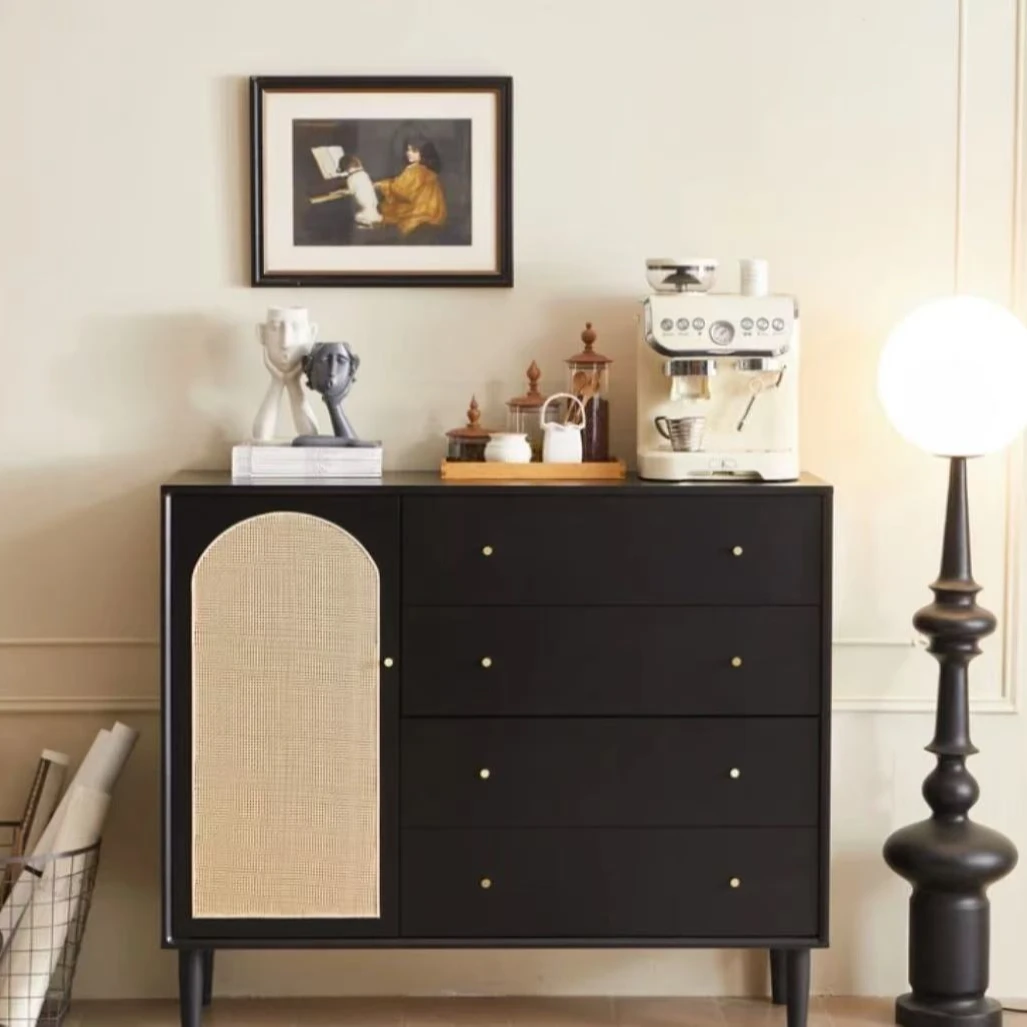 实木藤编柜子复古储物柜玄关柜客厅北欧收纳柜