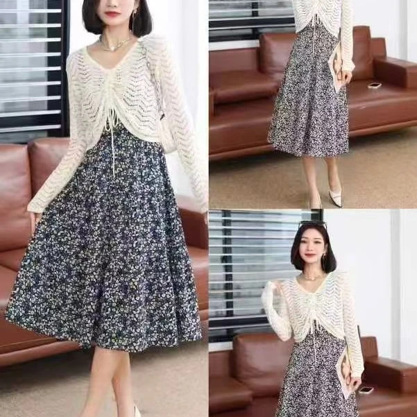 AG名媛Y8805针织时尚显瘦碎花套装洋气