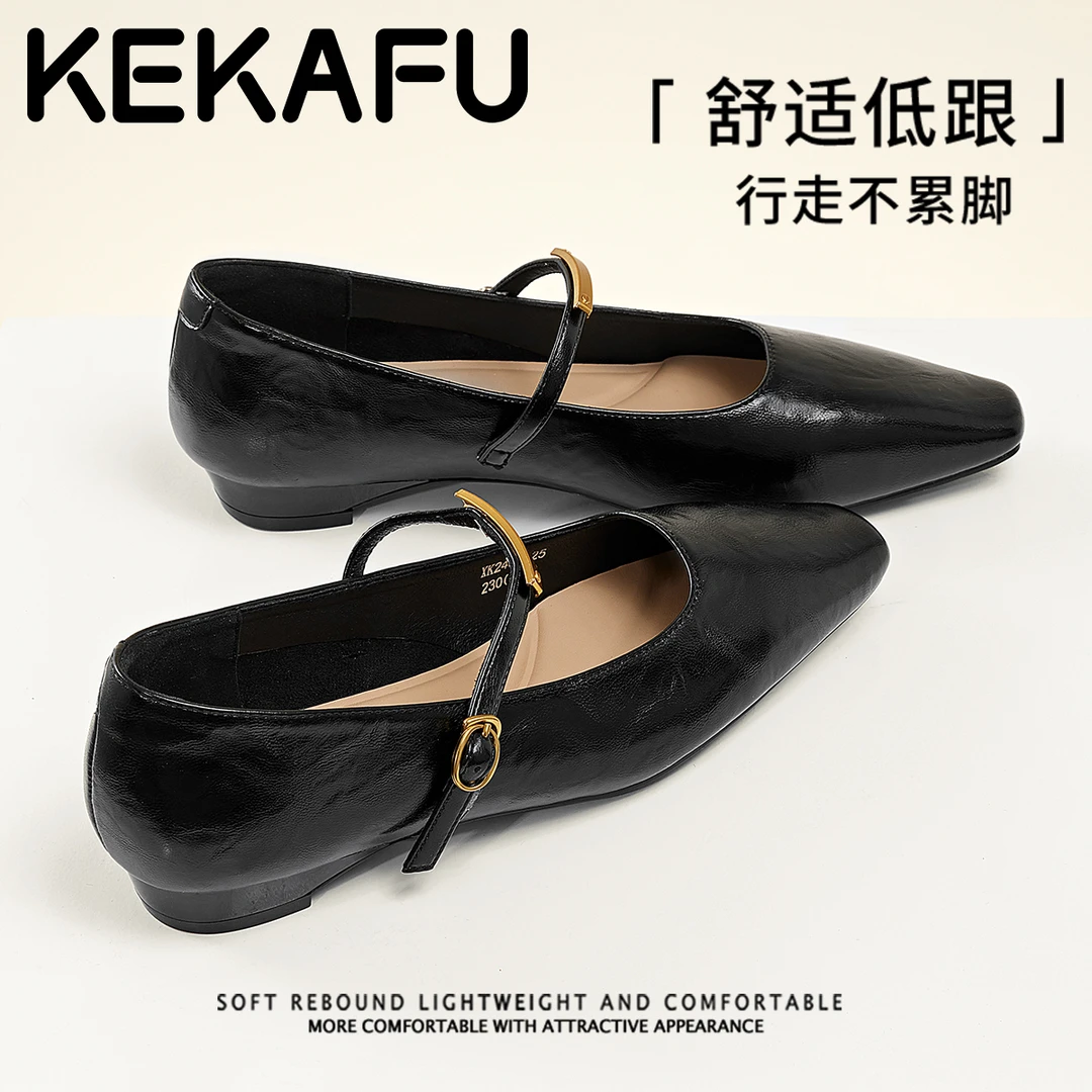 珂卡芙千金鞋子名媛风黑色单鞋2025秋季新款方头低跟玛丽珍鞋女款