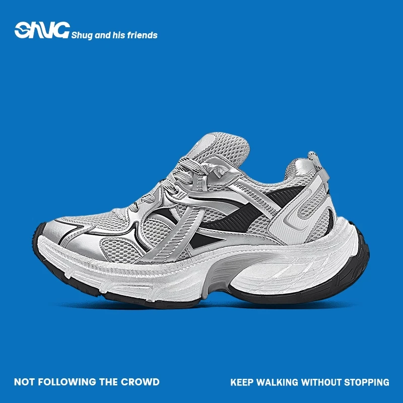 SHUG小众潮男穿搭2025年新款春秋厚底增高网面老爹鞋男ins潮女款
