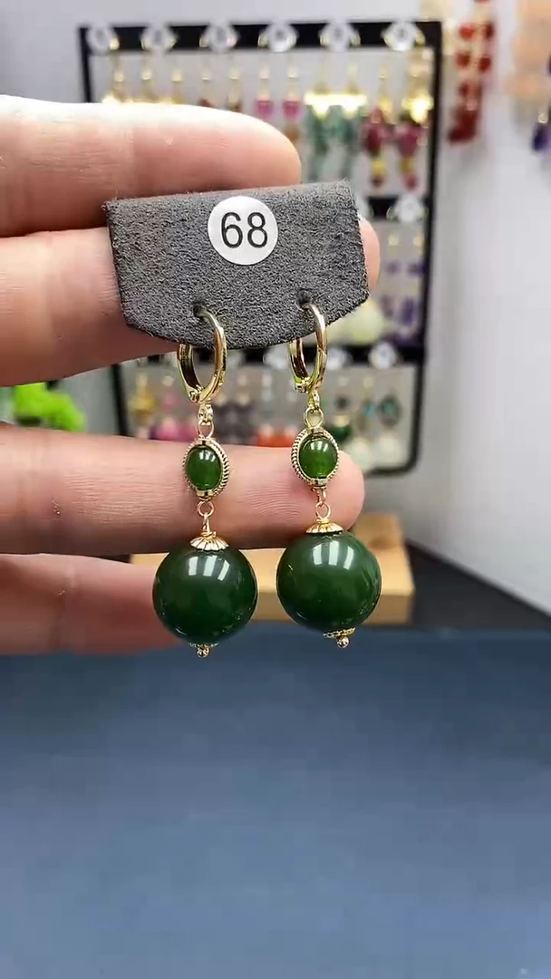 【闪购商品】和田玉耳饰银S925镀金镶嵌尺寸16mm耳扣00