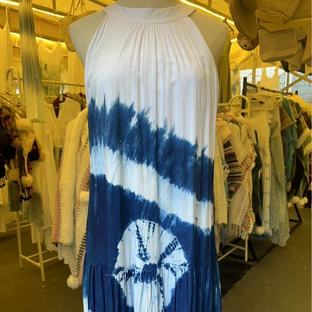 栀子扎染 白蓝风格裙休闲百搭