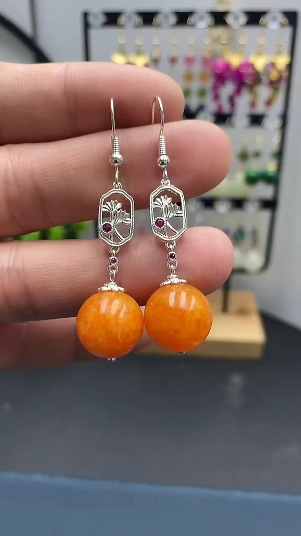 【闪购商品】翡翠耳饰银S925镶嵌尺寸14mmQ17