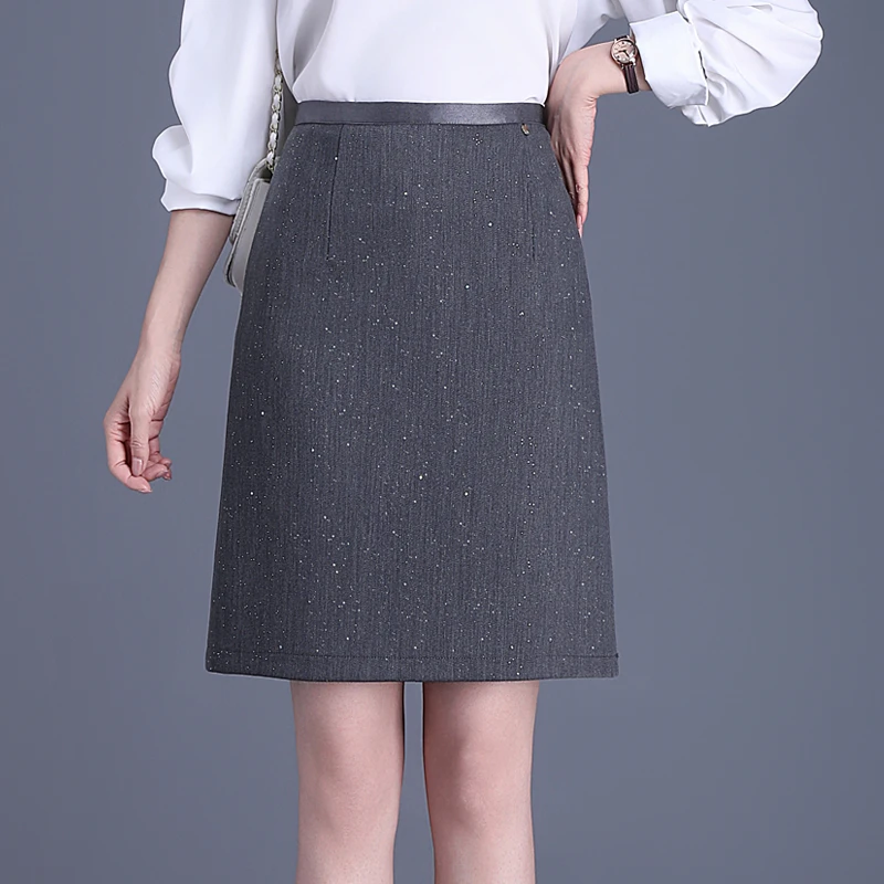 灰色亮片半身裙女2025春夏季新款高腰显瘦百搭包臀小个子A字短裙