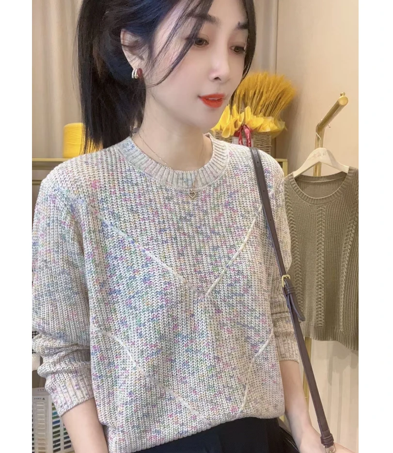 【幻彩星空】-圆领元宝针套头衫长袖气质百搭宽松显瘦春季针织上衣