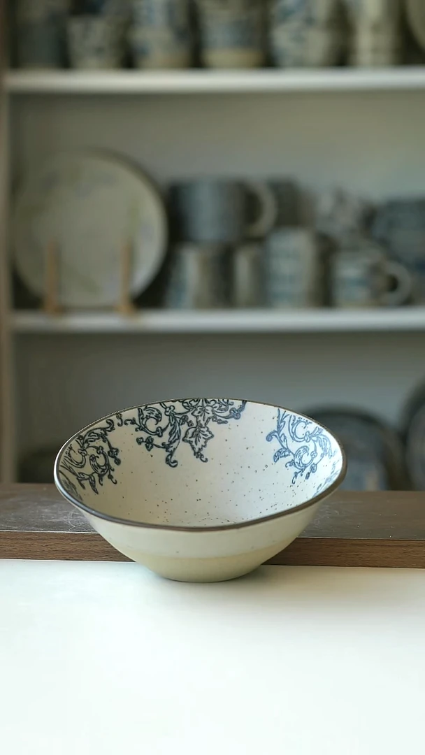 粗陶手绘葡萄藤早餐碗14.5cm@4-2@