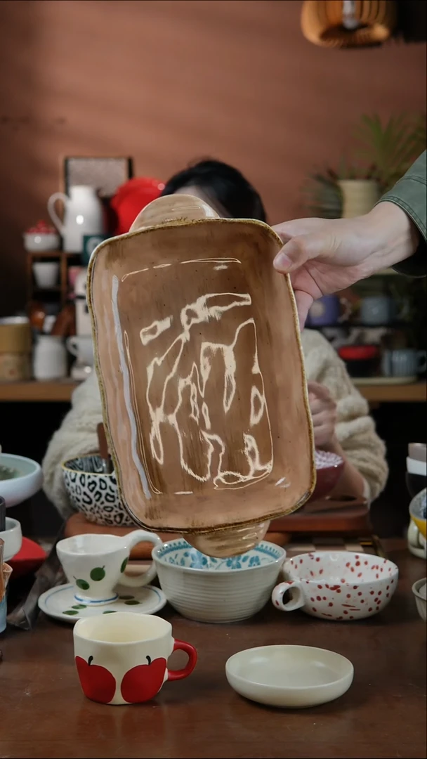 瓷片星空麻点长方双耳盘 微瑕 凑满20发货