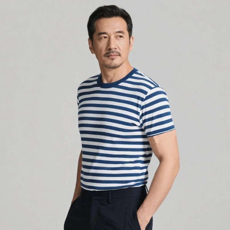 海魂衫蓝白条T恤水手服海军衫复古短袖升级版海魂衫