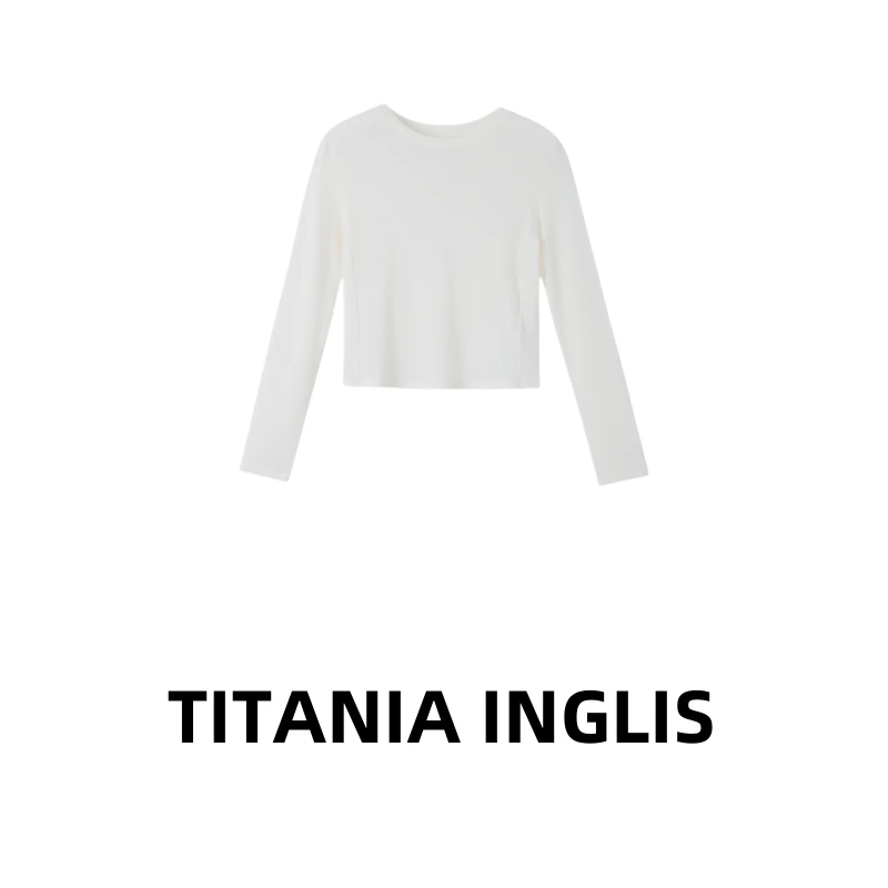 TITANIA INGLIS 新款长袖T恤女时尚百搭短款圆领上衣打底衫1073