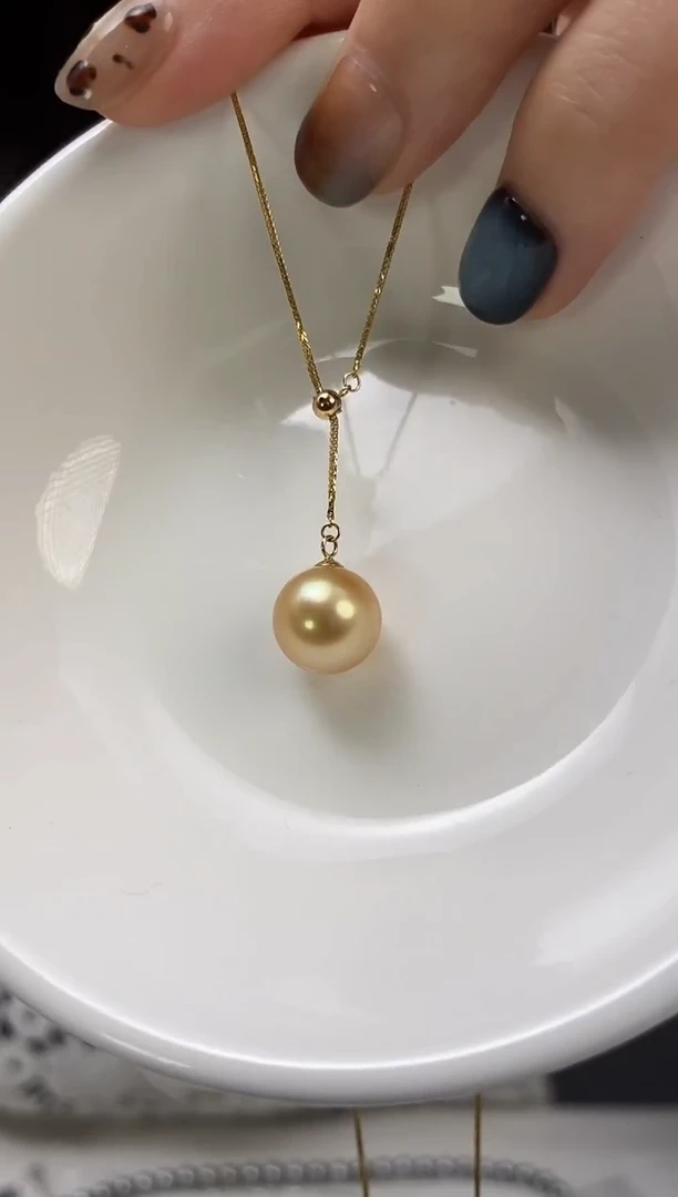 项链18K金镶嵌海水珍珠10-11南洋金珍珠项链