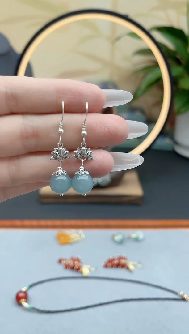 玛瑙/玉髓耳饰银S925镶嵌01