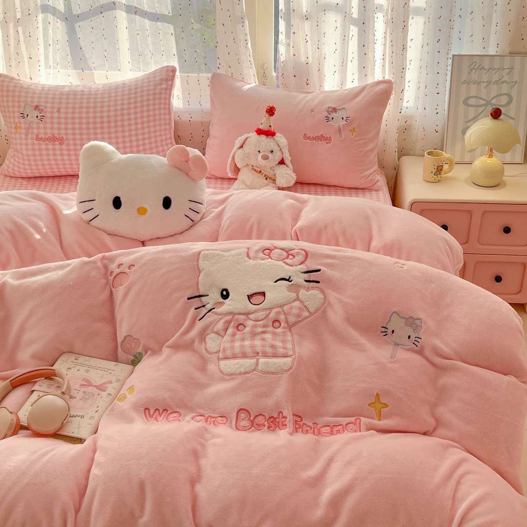 【超级星】可爱牛奶绒床品三四件套加绒 不掉毛 不静电 不跑被！