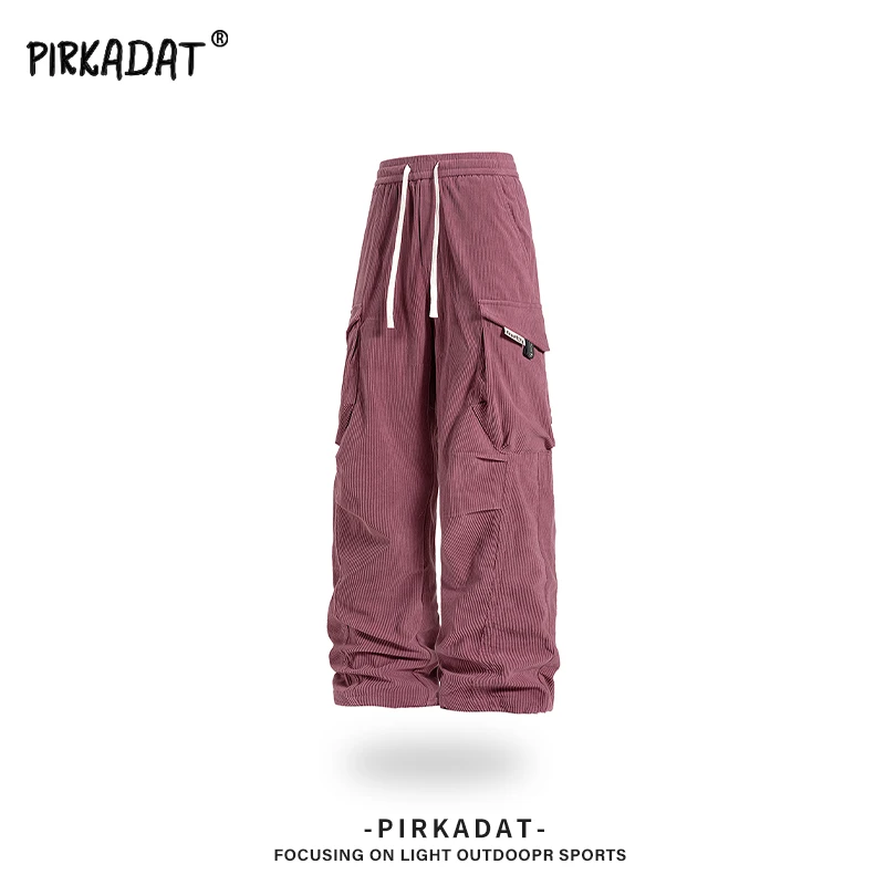 Pirkadat秋季新款条纹多口袋直筒工装裤男美式复古时尚休闲宽松裤