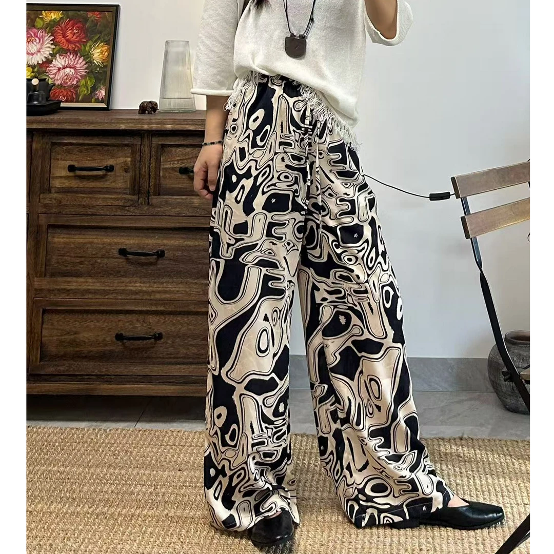 xiaoyu深圳小渔家直筒裤缎面光滑舒服老钱风显瘦裤子