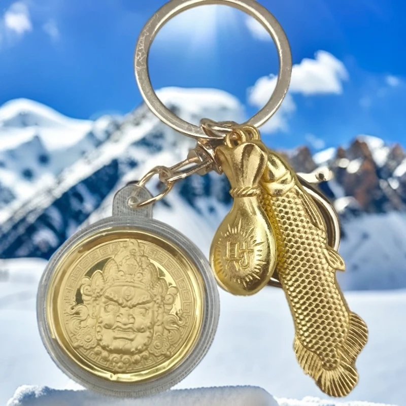 黄财神带着钱袋并且年年有鱼的钥匙扣挂饰/包包/等钥匙扣挂饰