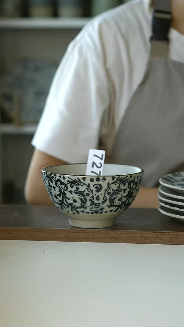 727微瑕青花鸢尾花12cm米饭碗@4-2@