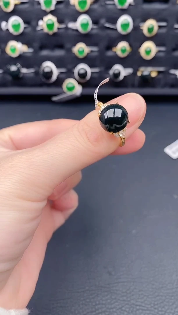 银S925镶嵌戒指翡翠天然a货翡翠79