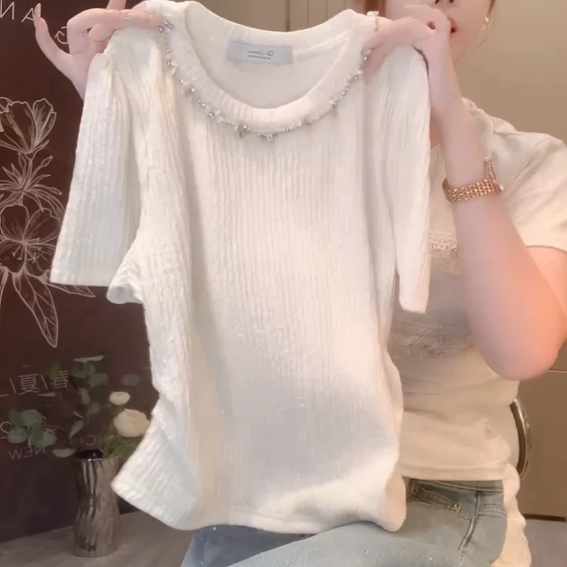 夏季新款洋气显瘦百搭纯色圆领T恤时尚气质上衣女LK2504207