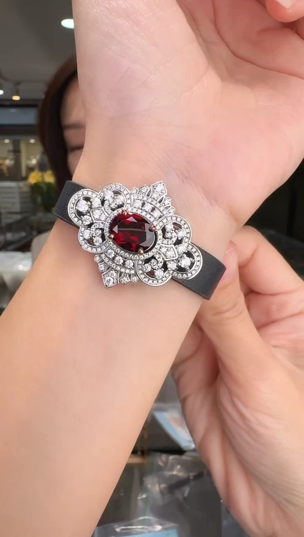 银S925镶嵌手镯石榴石012