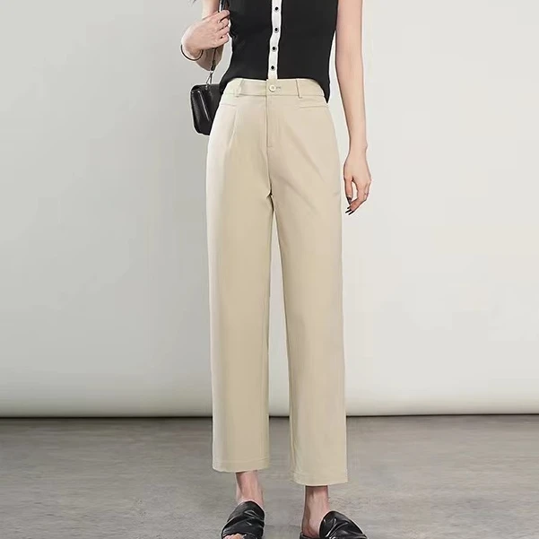 索罗娜夏季新款高腰垂感直筒九分烟管裤MC209