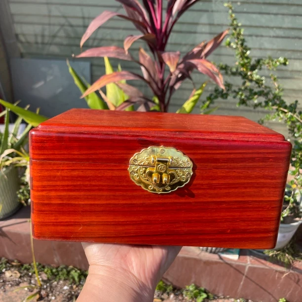 榫卯结构手工素面金属扣中式收纳储物盒大容量20*16*9带锁