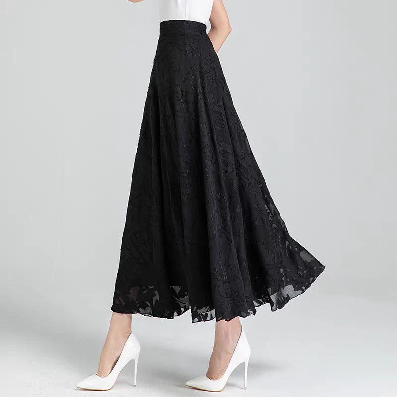 夏季大裙摆气质半身裙高腰显瘦飘逸优雅长裙女夏中长款蕾丝