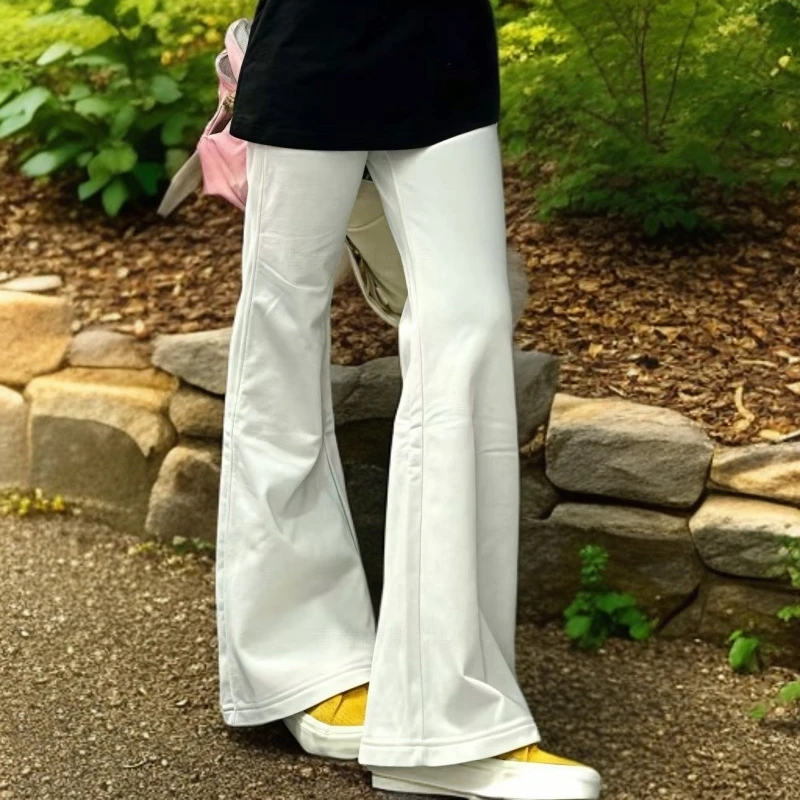 白色微喇裤女窄版直筒牛仔裤女款2025新款爆款显瘦弹力胖子显瘦裤