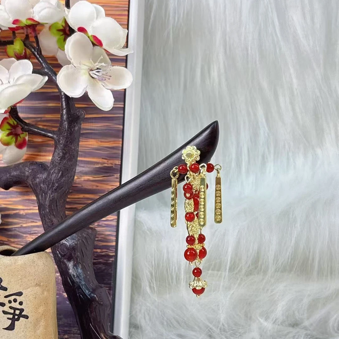 K297红色彩云之南流苏原创设计款18公分发簪