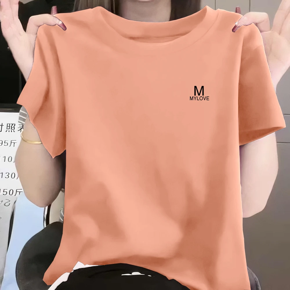 女士宽松大码圆领印花2025新款夏季短袖t恤休闲百搭显瘦时尚上衣