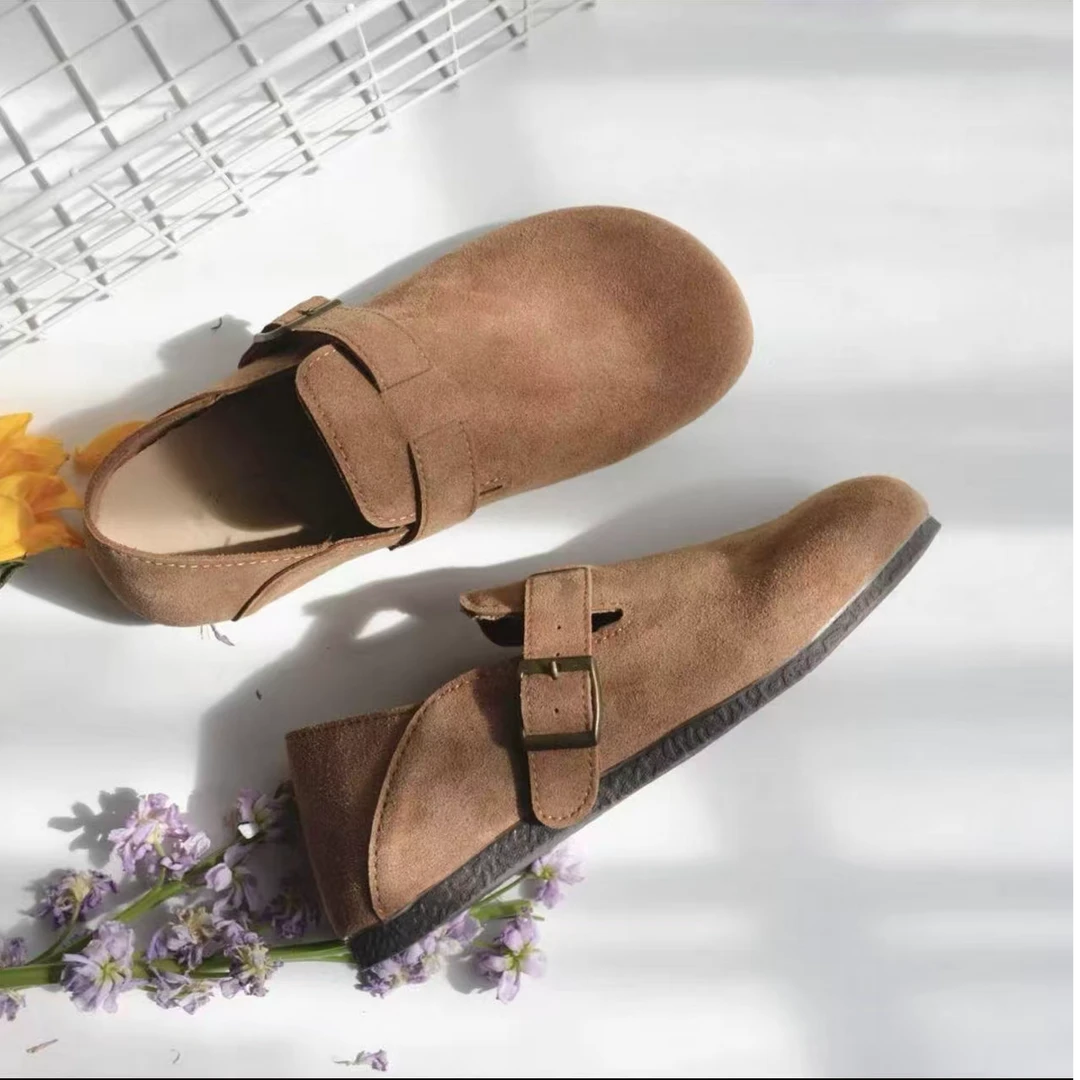 Y2119罗马风格纯色金属装饰单鞋棕色复古城市机能风