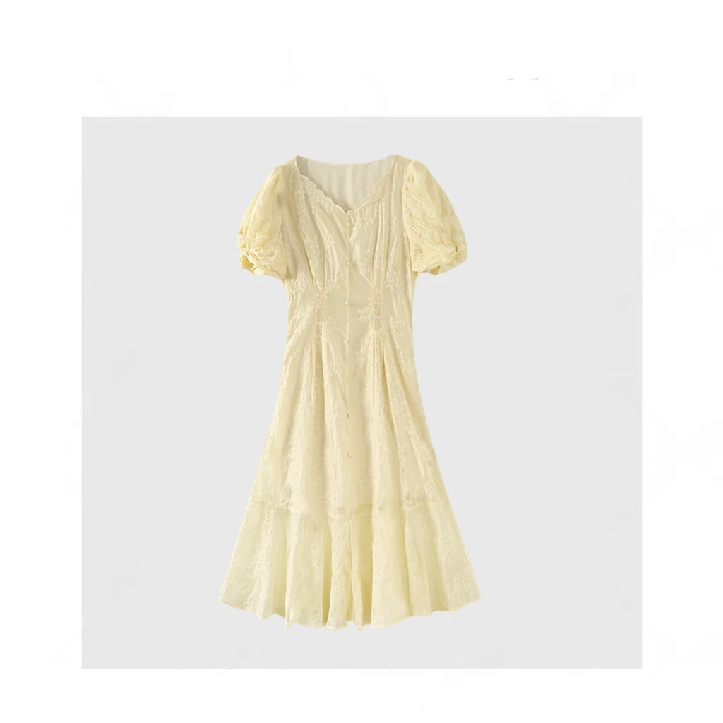 2025 夏季新款刺绣显瘦连衣裙温柔长款-M