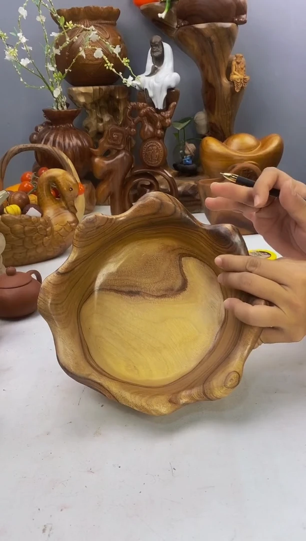 香樟木A19精品荷花果盆/尺寸22*10