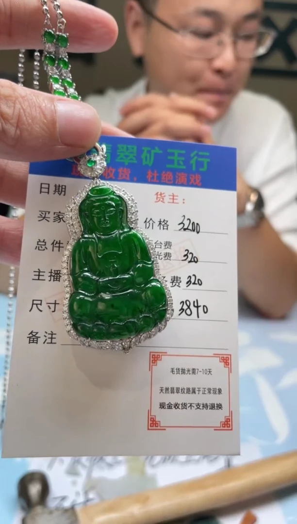 颈饰银S925镶嵌翡翠李*-净货