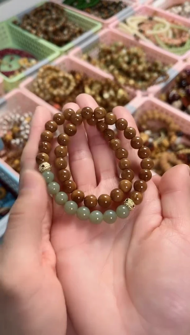 【闪购商品】和田玉（糖玉）手串未镶嵌库克圆珠8mm双圈搭配和田玉