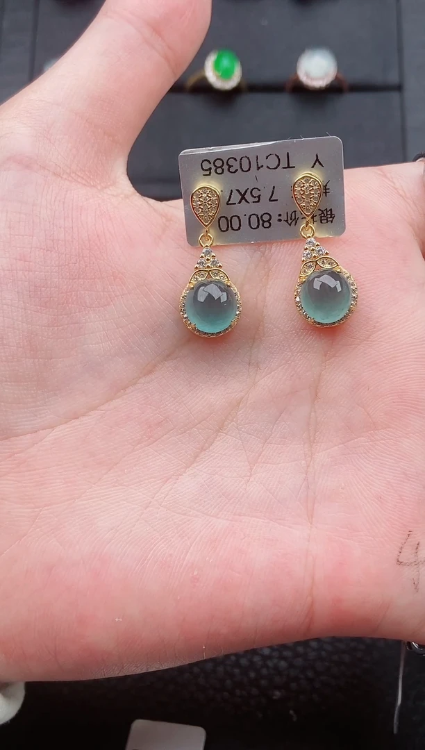 【闪购商品】翡翠耳饰银S925镶嵌耳坠112