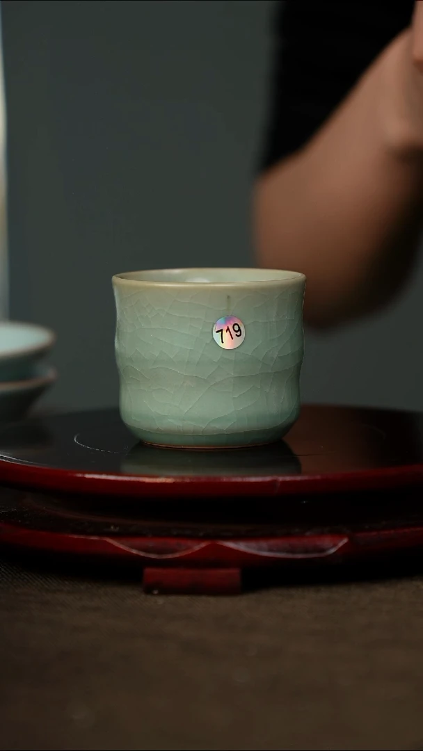 微微瑕 竹节杯  无底款 仿古釉