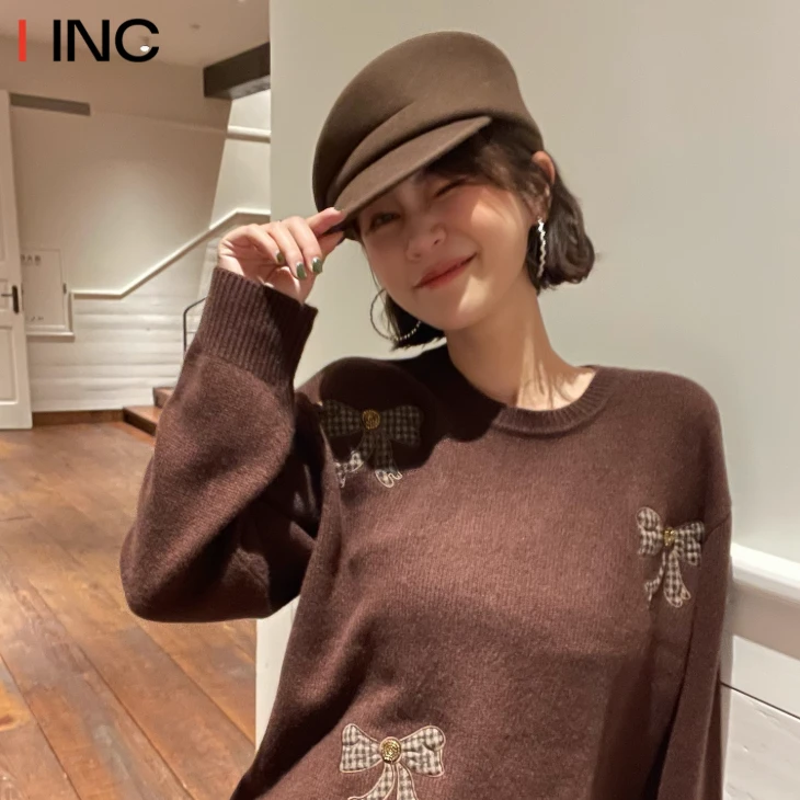 IMMI 羊绒蝴蝶贴布绣套头针织衫女25AW冬季新款内搭长袖上衣IINC