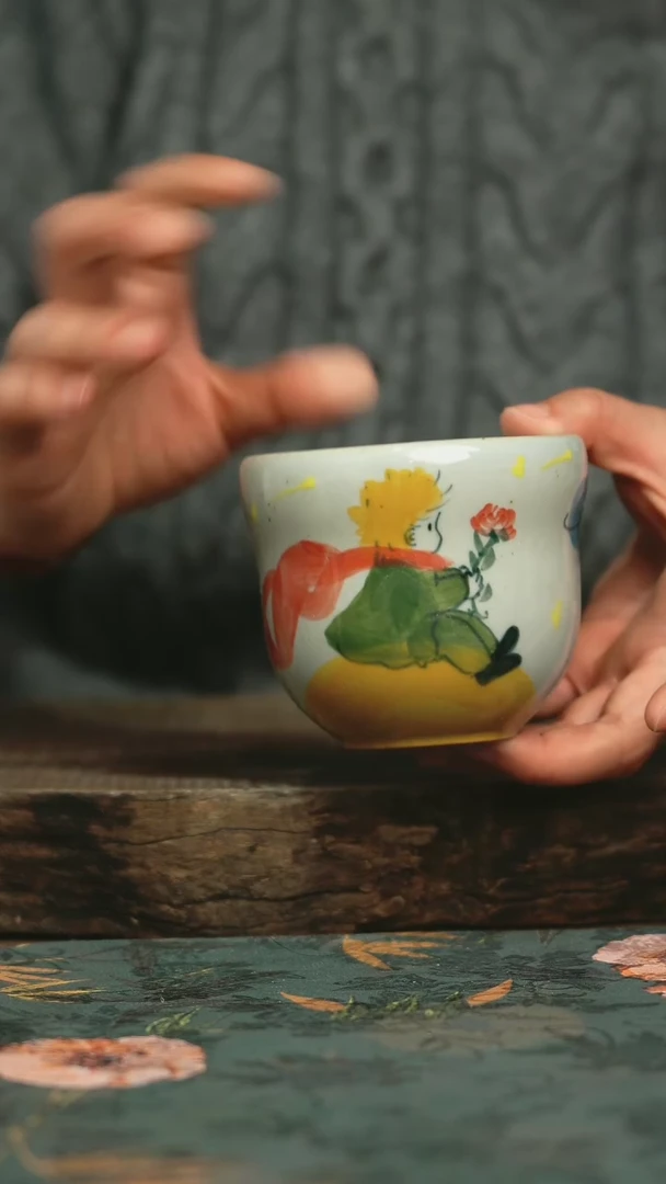 【闪购商品】瓷片杯釉下彩手工手绘同款陶器