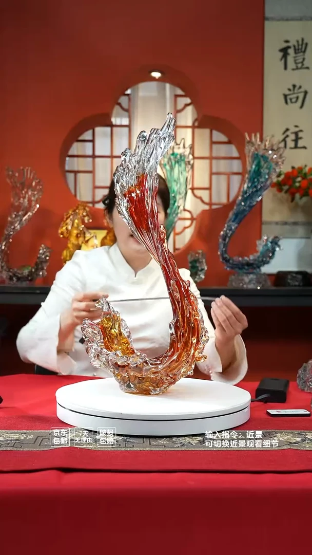 琉璃手工艺品红色风生水起琉璃艺术摆件
