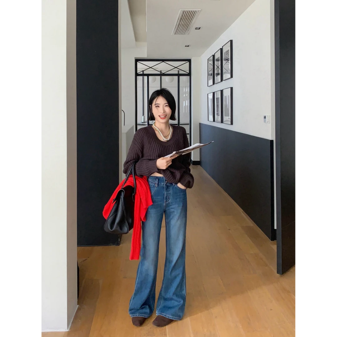 2025秋欧货正版安琦斯58680四面弹遮肉显瘦“腰精”喇叭裤牛仔裤女