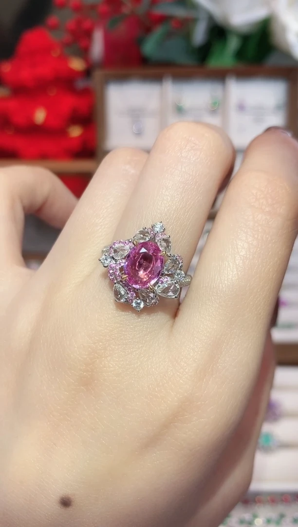 戒指彩色蓝宝石18K金镶嵌1.71ct/天然宝石/七天无理由